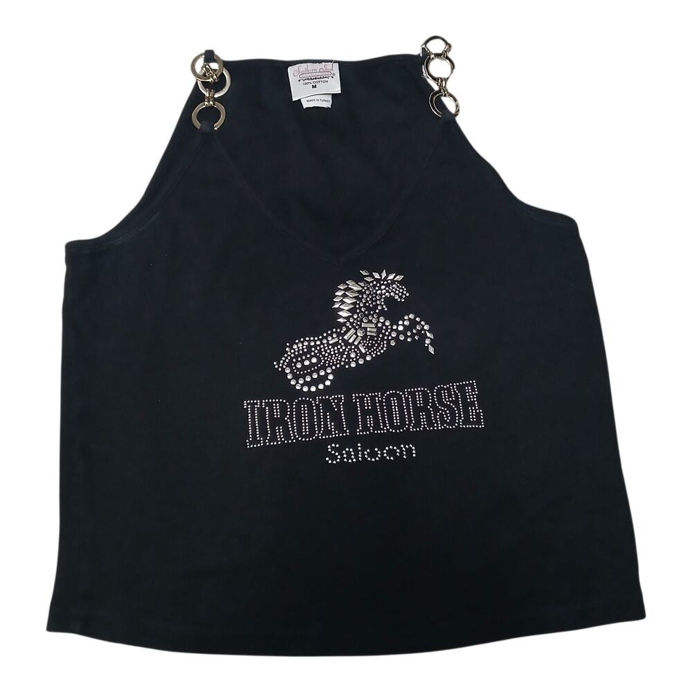 Southern Steel Iron‎ Horse Saloon Rhinestone Tank Top Women’s Medium Black Biker